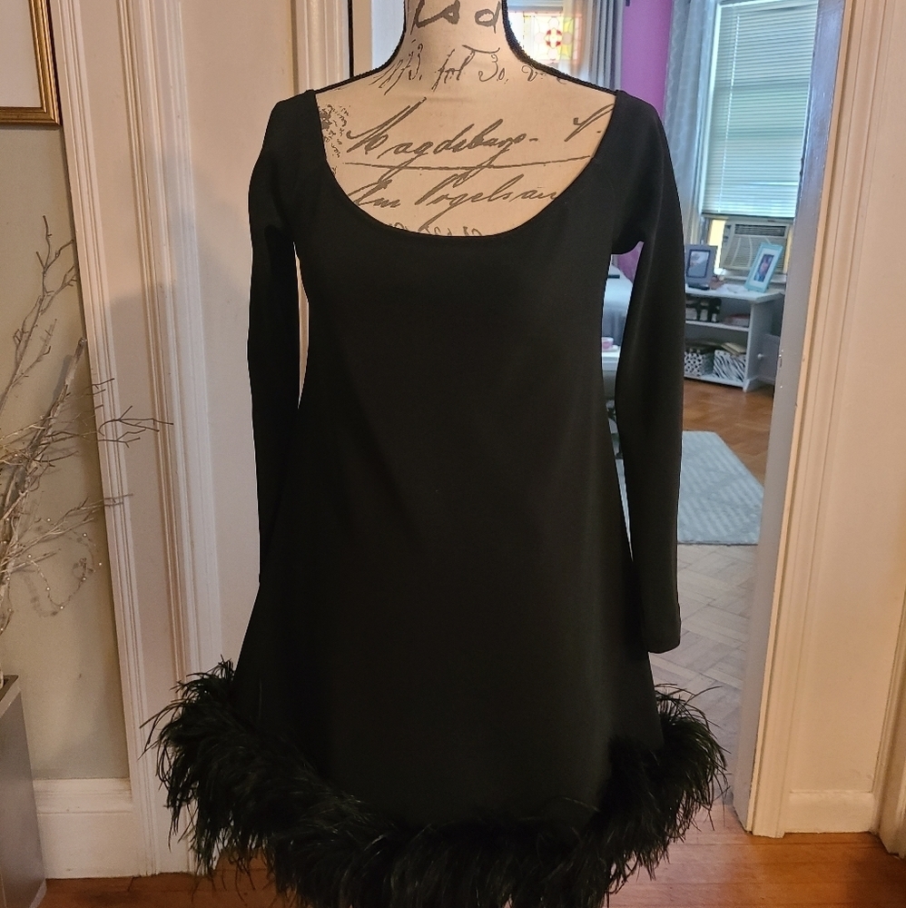 A.B.S Stunning Dressy Little Black Dress w Ostrich Feathers on Bottom hp 13x🔥🔥 - Picture 8 of 16